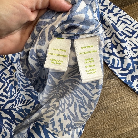 Lilly Pulitzer Blue White Print Long Sleeve Blouse Women’s Small - Picture 3 of 6